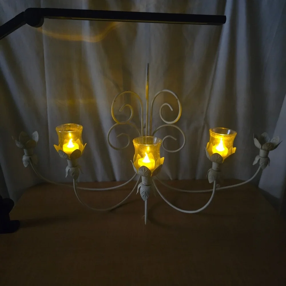 Shabby White‎ French Country PARTYLITE  Candelabra 5 Arm Candle Wall Sconce - Picture 3 of 11